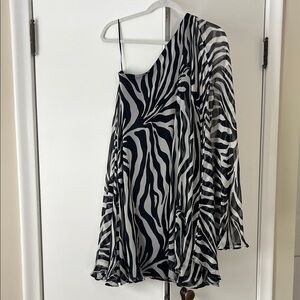 Juan Carlos Pinera 100% Silk Zebra Print One-Shoulder Dress